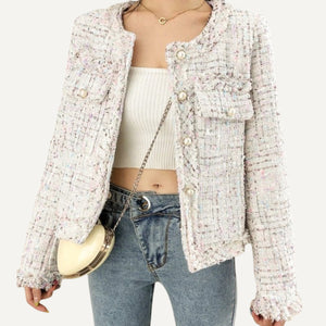 Abrigo casaca de manga larga de lana de cuello. Chaqueta de mujer