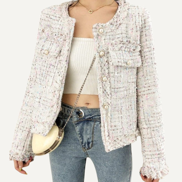 Abrigo casaca de manga larga de lana de cuello. Chaqueta de mujer