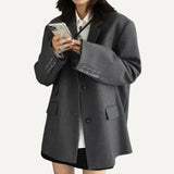 Blazer Saco Gabardina Mujer Dama Elegante Formal Oficina Oversize Gris Negro Verde