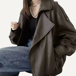 Chaqueta Cuero Sintetico Mujer Casual Urbana Marron Otoño Invierno