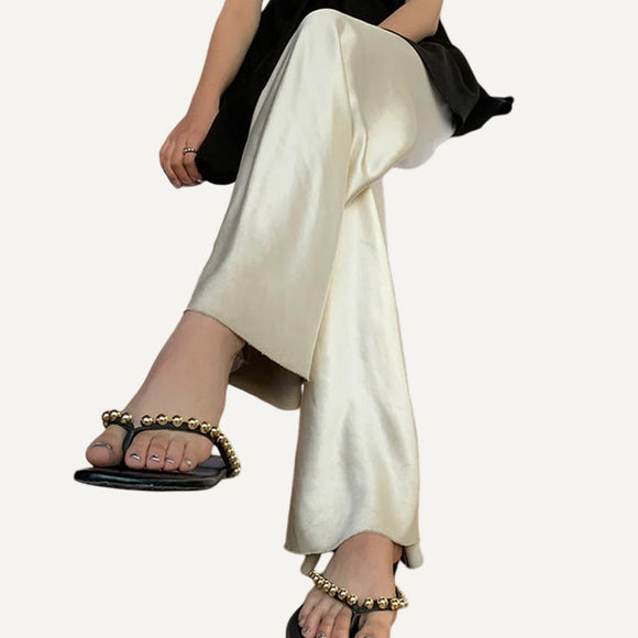 Pantalones Largos Satin Elegantes Formal Fiesta Verano Mujer Dama