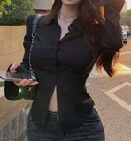 Camisa Blusa Corset Elegante Mujer Formal Casual Blanco Negro Manga Larga con Puños