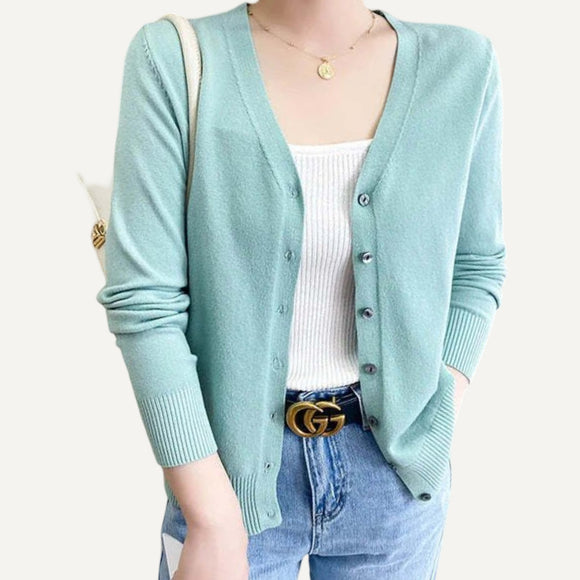 Primavera Otoño Mujer Cardigan Suelto Cuello en V Rojo Rosa Sweater Fashion Jumper Tejido