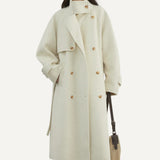 Saco Tapado Gabardina Abrigo Otoño Invierno Elegante Formal Urbano Mujer Dama Gris Crema