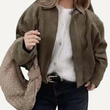 Chaqueta Faux Gamuza Mujer con Tiras Hombro Stylish Verde Oliva