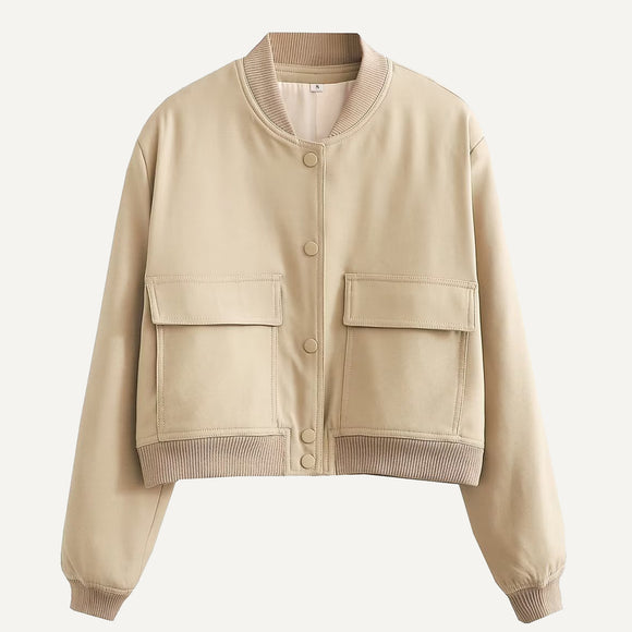Chaqueta chamarra casaca recortado para mujer, campera de manga larga con bolsillos grandes, abrigos casuales elegantes