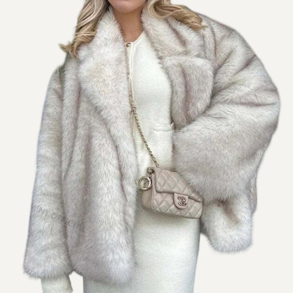 Campera de Piel Sintetica Abrigo Blanco Chaqueta Invierno Mujer