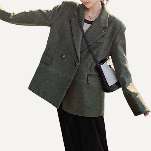 Blazer Mujer Formal Elegante Oficina Urbano Tapado Abrigo Otoño Invierno