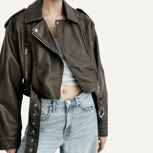 Chaqueta Abrigo Cuero Mujer Chaqueta Urbana Cuello Polo