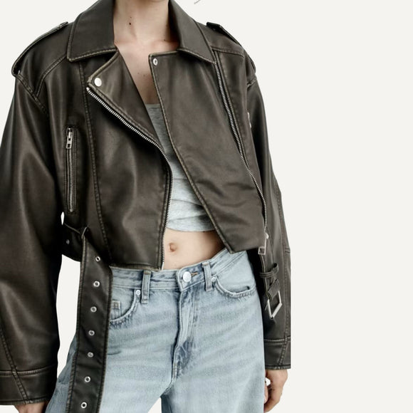 Chaqueta Abrigo Cuero Mujer Chaqueta Urbana Cuello Polo