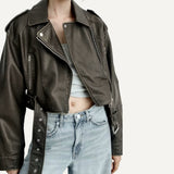 Chaqueta Abrigo Cuero Mujer Chaqueta Urbana Cuello Polo