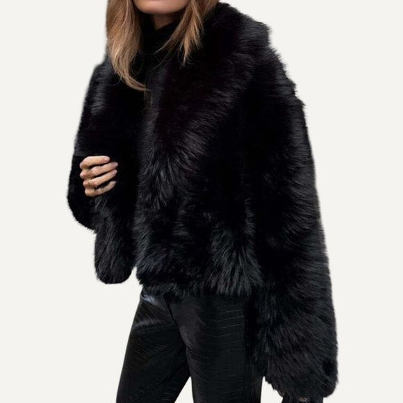 Campera de Piel Sintetica Abrigo Negro Chaqueta Invierno Mujer
