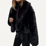 Campera de Piel Sintetica Abrigo Negro Chaqueta Invierno Mujer