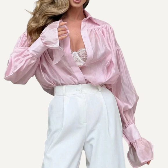 Blusa Suelta Camisa Formal Elegante Oficina Casual Mujer Primavera Otoño Puño Botones