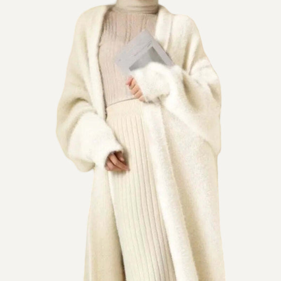 Cardigan Largo Blanco Mujer Tejido Suave Faux Cashmere Estilo Coreano Abrigado Vintage