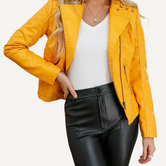 Chaqueta Cuero Mujer Primavera Otoño Abrigo Fino Elegante Urbano