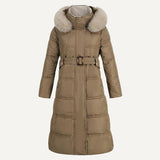 Chaqueta campera chamarra casaca de invierno con capucha para mujer. Abrigo largo con capucha y cuello de piel