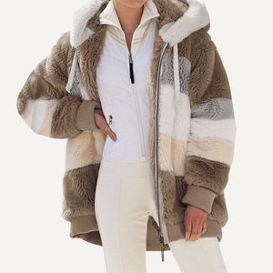 Chaqueta campera casaca chamarra de felpa con bolsillo con cremallera. Abrigo suelto con capucha para mujer