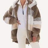 Chaqueta campera casaca chamarra de felpa con bolsillo con cremallera. Abrigo suelto con capucha para mujer