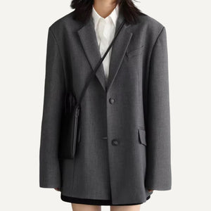 Blazer Saco Gabardina Mujer Dama Elegante Formal Oficina Oversize Gris Negro Verde