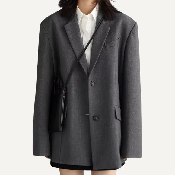 Blazer Saco Gabardina Mujer Dama Elegante Formal Oficina Oversize Gris Negro Verde