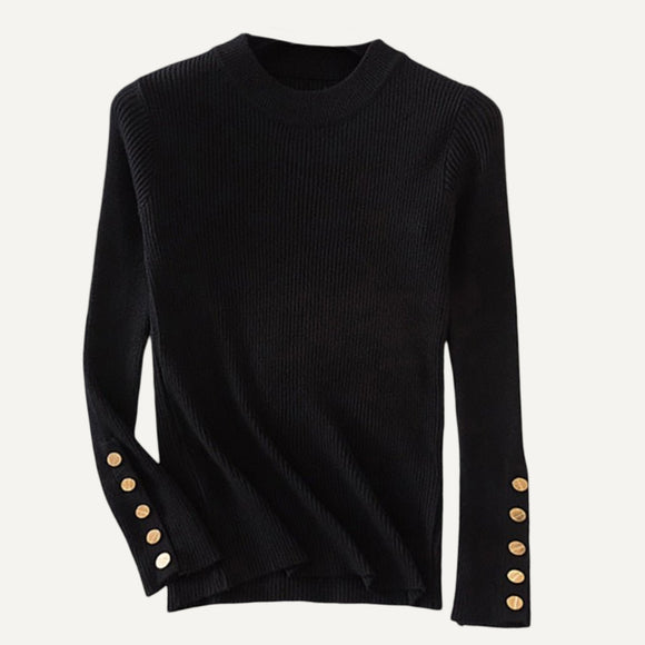 Suéter grueso para mujer. Jerséis cuello redondo con botones para mujer.