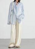 Camisa Larga Estilo Saco Abrigada Casual Mujer Dama Primavera Otoño Gris Celeste