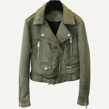 Chaqueta campera chamarra casaca de cuero de gamuza de imitación cinturón. Abrigo corto femenino