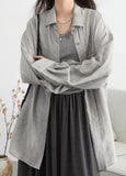 Camisa Larga Estilo Saco Abrigada Casual Mujer Dama Primavera Otoño Gris Celeste
