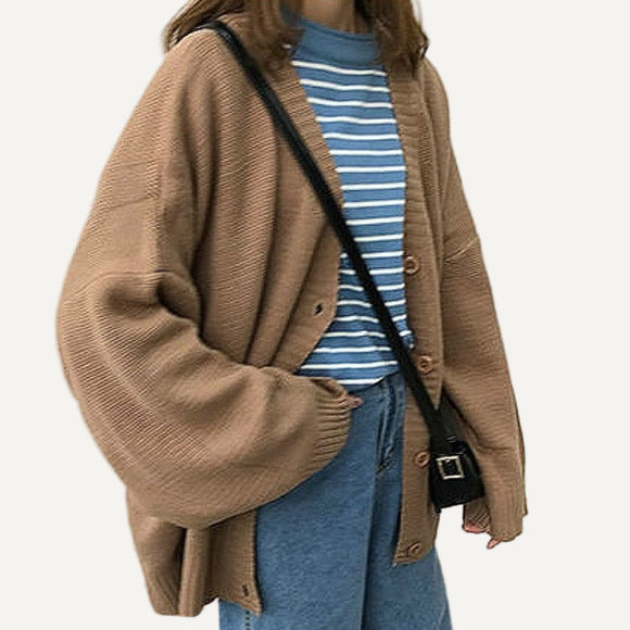 Jerséis saco sueter de manga larga. Cárdigans cuello en V para mujer.