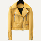 Chaqueta campera chamarra casaca de cuero de gamuza de imitación cinturón. Abrigo corto femenino