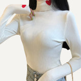 Suéter para mujer, jerséis acanalados, cuello alto con bordado de corazón, suéteres básicos