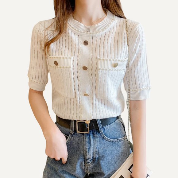Camisa para mujer. Top blusa de manga cortas con bolsillos para mujer.