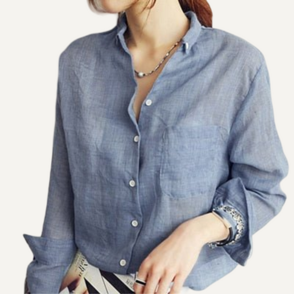Camisa de lino. Blusa de manga larga de lino para mujer.