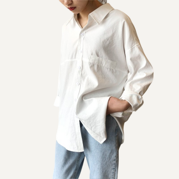 Camisas holgadas lisas para mujer. Camisas con cuello vuelto para mujer