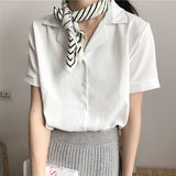 Blusa de manga corta, cuello en V. Camisa para mujer informal.