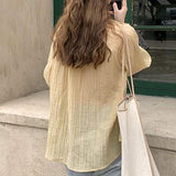 Blusa de chifón de manga larga con cuello redondo. Camisa holgada de mujer