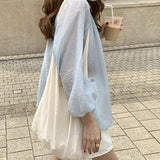 Blusa de chifón de manga larga con cuello redondo. Camisa holgada de mujer