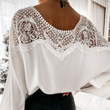 Blusas de encaje con bordado de ganchillo. Camisas con costura de encaje. Tops elegantes para mujer
