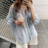 Blusa de chifón de manga larga con cuello redondo. Camisa holgada de mujer