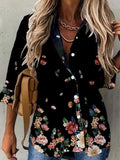 Camisa manga larga floreada de mujer. Blusa con estampas.