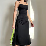 Vestido negro elegante espalda descubierta. Vestido largo fiesta.