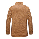 Chaqueta chamarra casaca de piel sintética para hombre. Abrigo grueso ajustado de manga larga. Campera con cuello levantado.