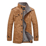 Chaqueta chamarra casaca de piel sintética para hombre. Abrigo grueso ajustado de manga larga. Campera con cuello levantado.