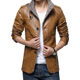 Chaqueta chamarra casaca de piel sintética para hombre. Abrigo grueso ajustado de manga larga. Campera con cuello levantado.