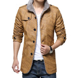 Chaqueta chamarra casaca de piel sintética para hombre. Abrigo grueso ajustado de manga larga. Campera con cuello levantado.