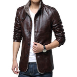 Chaqueta chamarra casaca de piel sintética para hombre. Abrigo grueso ajustado de manga larga. Campera con cuello levantado.