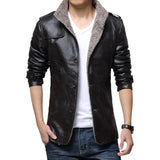 Chaqueta chamarra casaca de piel sintética para hombre. Abrigo grueso ajustado de manga larga. Campera con cuello levantado.