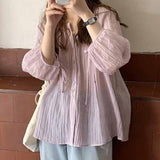 Blusa de chifón de manga larga con cuello redondo. Camisa holgada de mujer