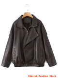 Chaqueta Cuero Sintetico Mujer Casual Urbana Marron Otoño Invierno